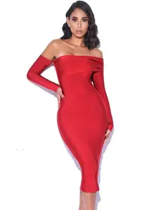 Charlotte Off Shoulder Long Sleeve Bandage Dress Casual Chic Soft Womenswear Style Women Comfort Lady