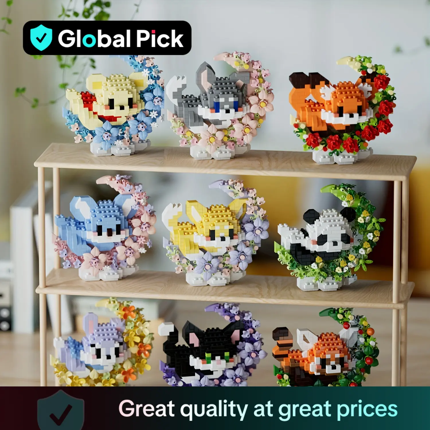 Cute Animal & Flower Design Building Blocks, 1 Box Creative Cartoon Animal Model, Birthday & Holiday Gift Selection