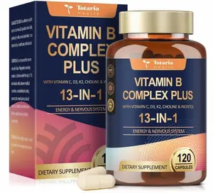 13-in-1 Vitamin B Complex Plus with Vitamin B1, B2, B3 (Niacinamide), B4, B5, B6, B7 (Biotin), B8 (Inositol), B9 (Folate), B12, C, D3, K2 - Energy, Nerve, Immune, Skin Support - 120 Vegan Capsules