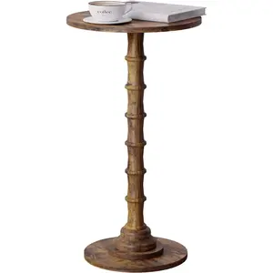 Round Side Table, Modern Drink Table for Small Spaces, Small End Table with Solid Wood Leg for Living Room, Bedroom, Corners, and Office (Rustic Brown)