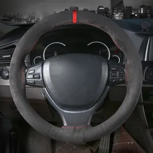 PU Leather Car Steering Wheel Cover With Needles And Thread Handsewn - Suitable For 38cm/15inch, DIY Anti-Slip Protective Case, Auto Interior Accessories Decorations