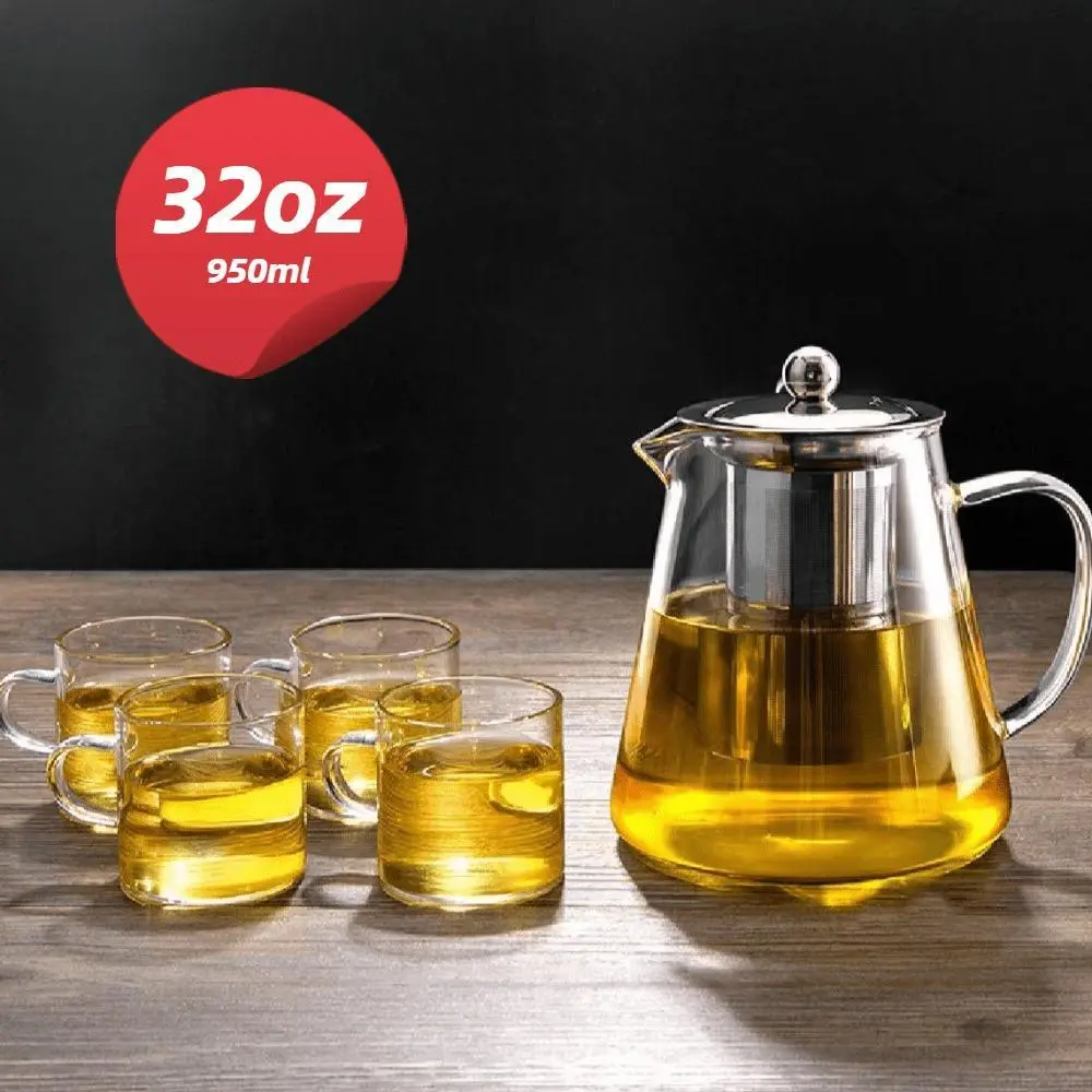 Glass Teapot & Teacup Set, Including 1 Teapot & 4 Teacups with Stainless Steel Filter, Kitchenware Tea Making Tool for Home Office Use, Glass Tea Kettle, Tea Pot Sets