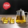 Glass Teapot & Teacup Set, Including 1 Teapot & 4 Teacups with Stainless Steel Filter, Kitchenware Tea Making Tool for Home Office Use, Glass Tea Kettle, Tea Pot Sets
