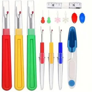 14 pcs Sewing Seam Ripper Kit Set – Thread Remover Tools with Measuring Tape & Needle Threaders (Multi-Color Set)