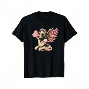 Retro Cupid Valentine Day Cute Vintage Cupid Blowing Bubble T-Shirt  Machine Washable, Breathable Clothing