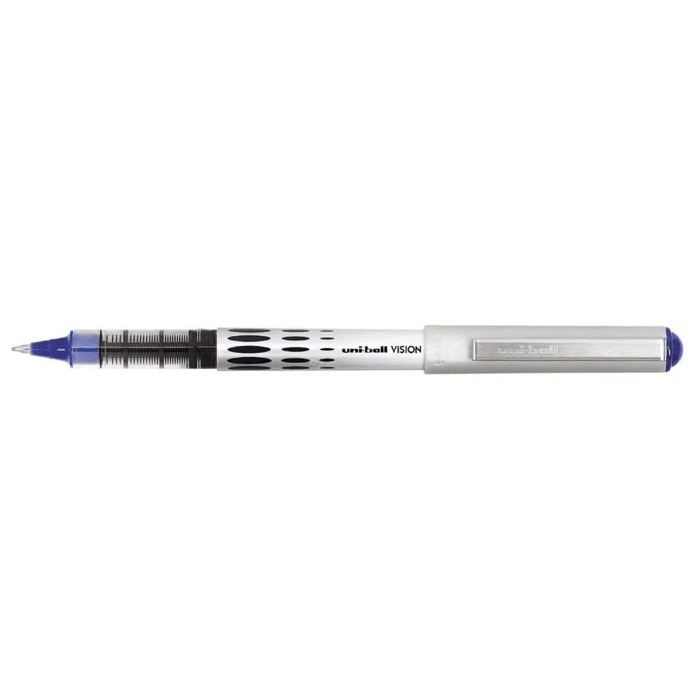 Uni-ball Vision Waterproof Rollerball Pen - 0.5mm Stainless Steel Micro Tip, Blue Office Writing Tool with Uni-Flow Super Ink, Smooth Flow, Visible Supply, Consistent Smoothness, Acid-Free Archival Quality & Refills