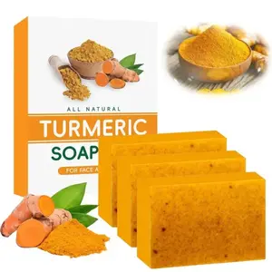 3PCS deold Hand-Made Lemon Turmeric KojicAcid Soap Lemon Kojic Acid soapBarTurmeric Soap BarKojic Acid SoapDark Body Care BodyWash Cleansing