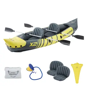 Promarine 2 Person Inflatable Kayak Set Foldable Paddle Boat with Adjustable Seat, Foot Pump