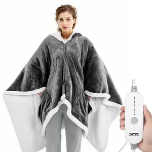 VEVOR Wearable Electric Heated Throw Blanket with Foot Pocket Sleeves, Portable Robe Snuggie Blankets for Women, 10 Heating Levels, 12H Auto Shut-Off, Machine Washable, 50x 70 inch, Beige