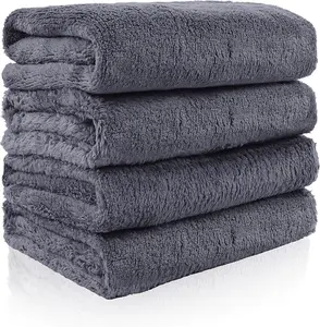 4 Pack Hand Towels, Microfiber Coral Velvet Highly Absorbent Towels for Bathroom, Gym, Shower, Hotel, and Spa, Quick Drying, 16 x 28 inches (Gray)