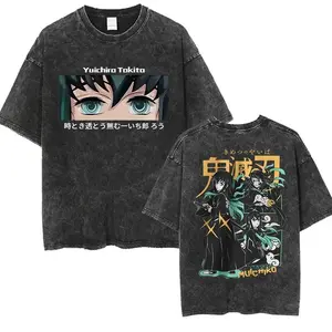 Pure cotton < Demon Slayer >   Tokito Muichiro printed T-shirt, unisex, vintage washed