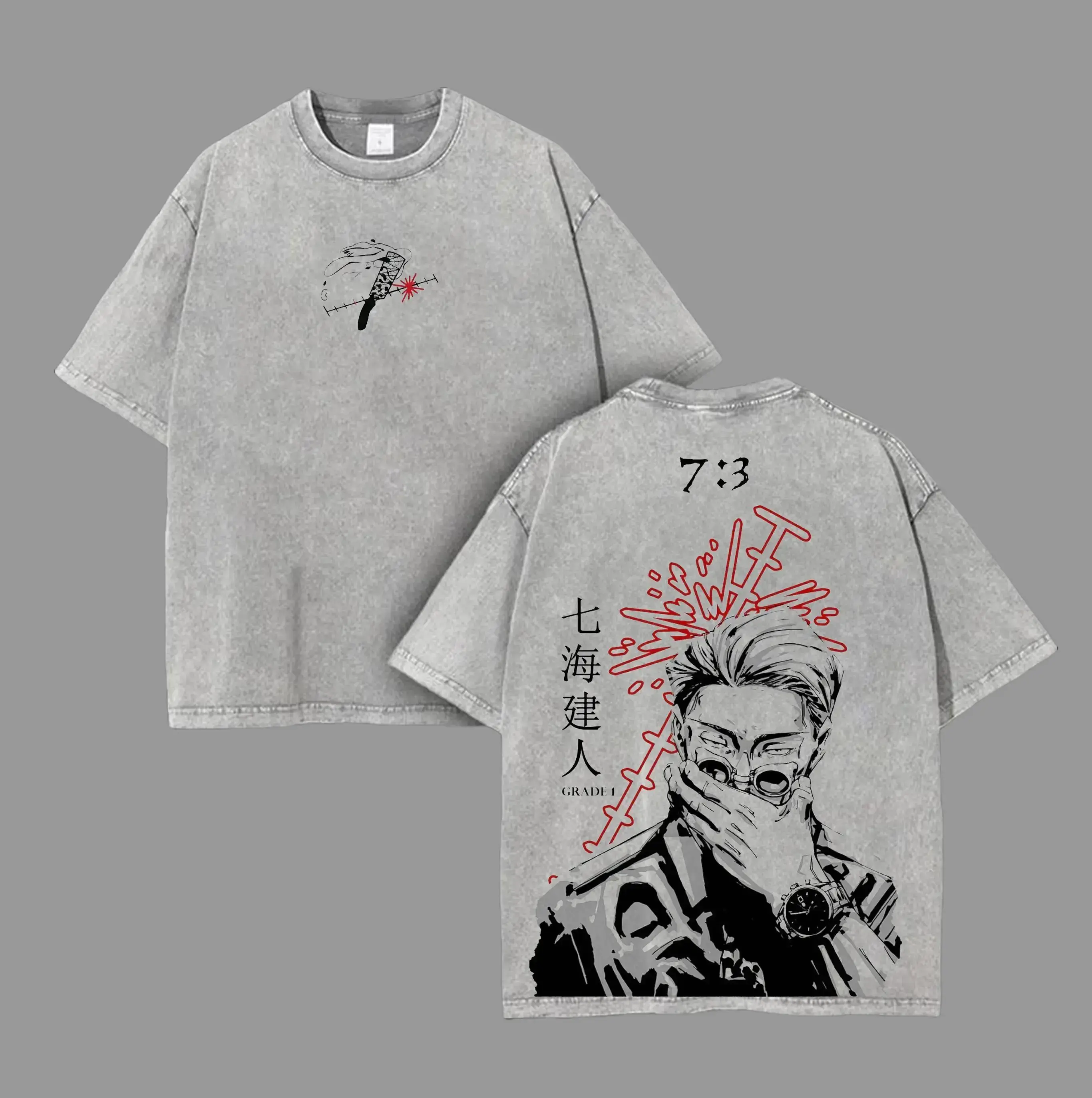 Kento Nanami - Jujutsu Kaisen Anime Double Printed Vintage Washed Unisex Oversize Anime Manga Washed Heavyweight Cotton T-shirt, gifts For Anime Fan, Anime Lover,trend gift book merch world tshirts
