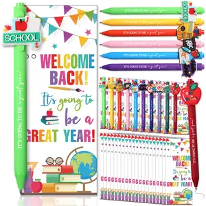 30/50 Sets Back to School Gifts Bulk First Day of School Pens Stationery Gifts Include Cute Ballpoint Pens Inspirational Greeting Cards for Teacher Students Classroom Party Exchange Supplies