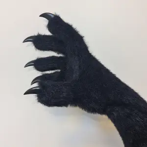 SCLMRO Kigurumi Paws & Fursuit KIG Paws Black Costume Gloves with White Claws Cosplay Paw Gloves for Costume Events