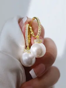 Elegant Pearl & Zircon Earrings for Women, Copper Chain, Party Jewelry Gift, Anniversary Wedding Memorial Day, All Seasons Wear, Lightweight Earring