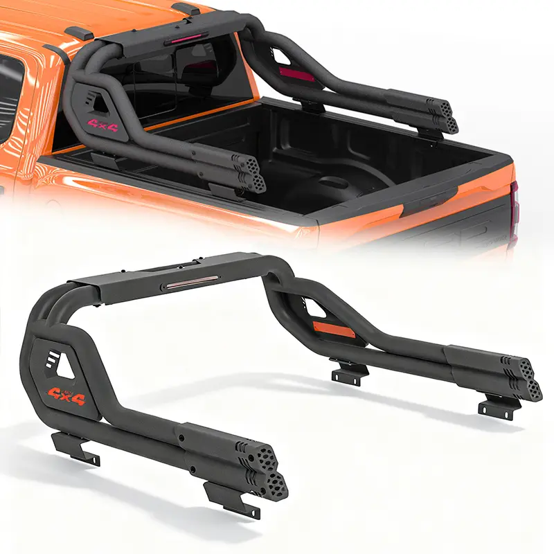 Adjustable Roll Bar with Cargo Carrier Basket, Sport Rack Chase Rack – Aftermarket Truck Accessories Fit for Ford F-150, Dodge Ram, GMC Sierra, Chevy Silverado, Ranger, Tundra, Frontier, Titan Full & Mid Size Pickup Trucks, Black, Steel, Width Range