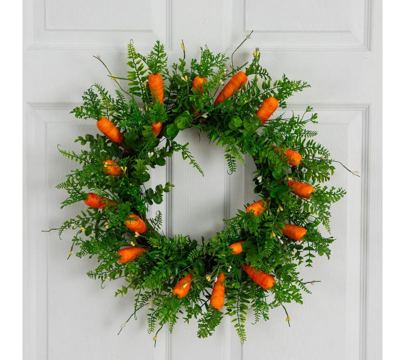 Nearly Natural 22" Mixed Fern Wreath with Carrot Ornaments