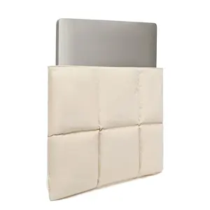 Puffy Laptop Sleeve Quilted Puffer Carrying Case for Women Fluffy Down Cloud-Feel Pillow Case Rice