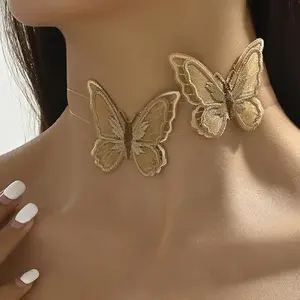 Women's Lace Butterfly Embroidered Invisible Line Choker - Quiet Luxury Trendy It Girl Elegant Statement Jewelry accessories for women Daily Wear Necklace Dainty Necklace