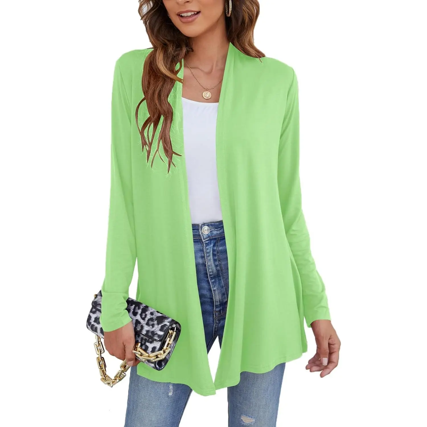 Women's Long-Sleeve Basic Knit Cardigan, Lightweight Open-Front Soft Drape Casual Fall Top