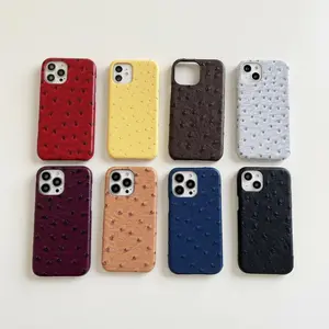 Luxury Classic Ostrich Pattern Phone Case For iPhone 17 Air 16 15 14 Plus 13 12 11 Pro Max PU Leather Hard Shockproof Protective Cover