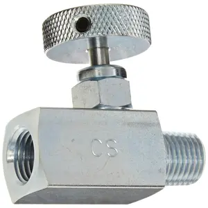 PIC Gauges NVS-CS-1/4-GS180-MXF Carbon Steel Small Body Straight Needle Valve w/ Round Handle (Gas), 1/4" Male NPT x 1/4" Female NPT, 6000 psi Pressure