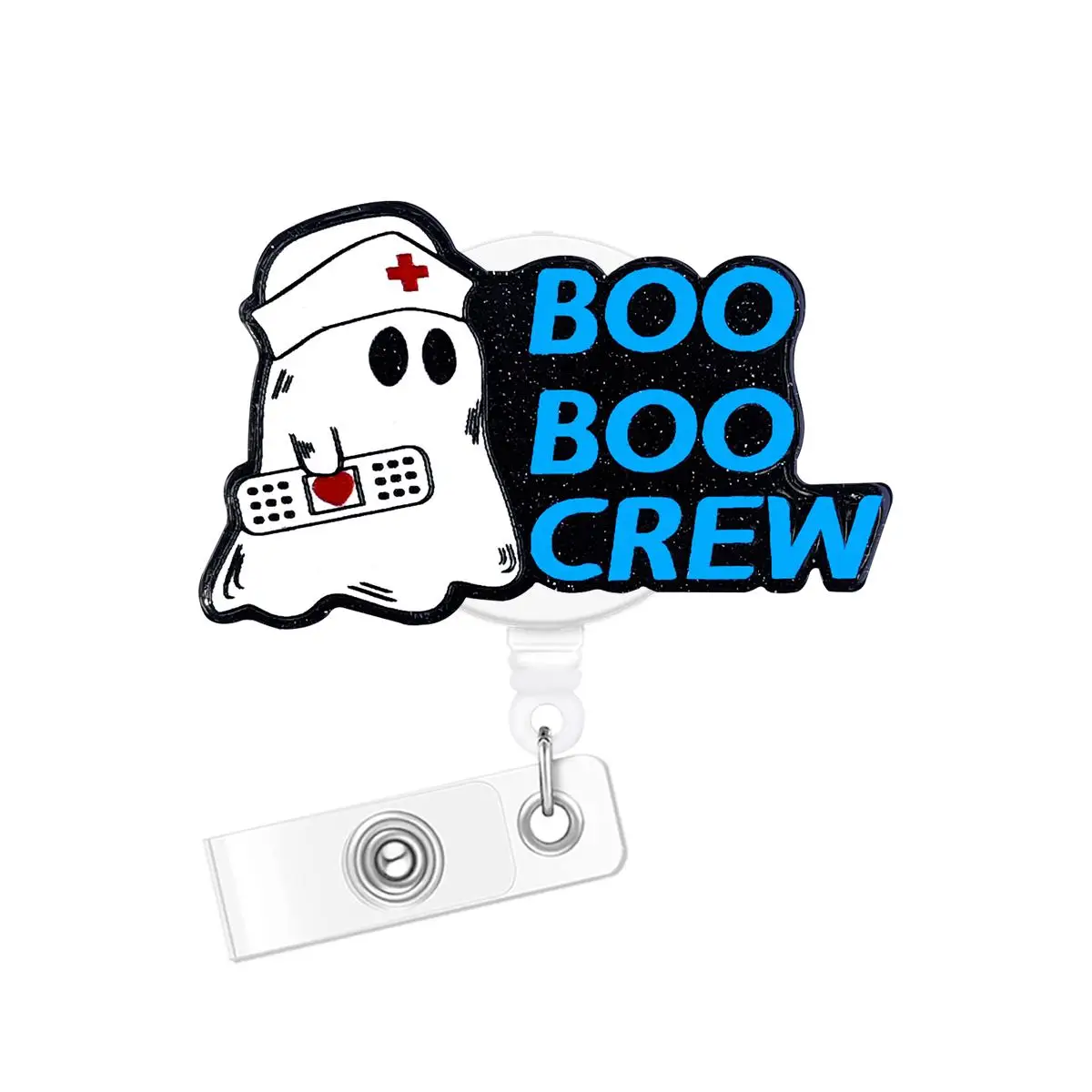 Cartoon Ghost Design Badge Holder, 1 Count Portable Glitter Retractable Badge Reel, Pocket Belt Clip for Nurse Doctor Student Worker Volunteer, Boyfri