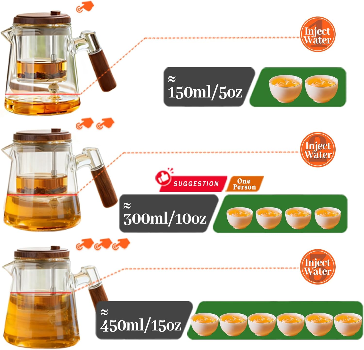 650ml/22oz Glass Teapot with Strainer - Glass Wood Portable Tea Tumbler with Removable Infuser, Button-Press Tea-Soup Filter, for Outdoor and Home Use