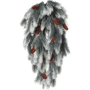 Hanging Artificial Greenery Artificial Pine Needle Branches Green Plant Pine Needle Accessories Faux Outdoor Plants Hanging Teardrop Christmas swags for Christmas Home Decoration(White/Green/Light Green)
