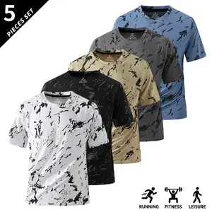 Men’s Fashion Loose Crew Neck Colorblock Floral Short-Sleeve T-Shirt, 5-Pack — High-Quality Solid-Color Short-Sleeve Tops — Breathable Casual Summer Sports Wear, Available in Multiple Colors, Surprise Gift for Unisex