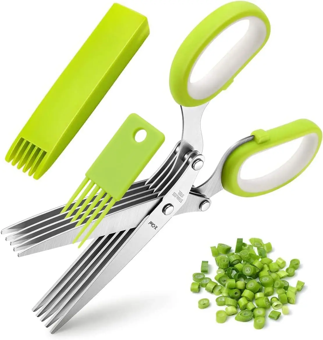 Stainless Steel 5 Blades Scallion Cutter Scissors, Multi-Layer Sharp Kitchen Herb Shears for Chopping Chives Cilantro Seaweed Chili, Safe PP Handle Easy Clean Multipurpose Food Cutting Scissors for Home Cooking
