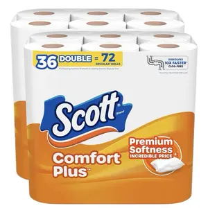 Scott ComfortPlus Toilet Paper, 36 Double Rolls, 231 Sheets per Roll, Septic-Safe, 1-Ply Toilet Tissue