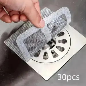 30 Piece Disposable Shower Drain Hair Catcher Stickers, Easy Use Bathroom Accessories and Bathtub Plastic Mesh Filter Cover, Drain Protection, Anti Clogging Drainage, Efficient Hair and Debris Blocker, Drain Protector