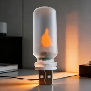USB LED Fire Effect Light for Car & Bedroom, Dynamic Flickering Mood Nightlight, USB Powered Portable Decorative Lamp