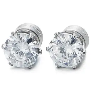 Magnetic Earrings for Men with 5A Cubic Zirconia, Stainless Steel Clip On Fake Earrings Non Pierced Magnet Nose Stud Piercings for Women, 6/8MM Simulated Diamond