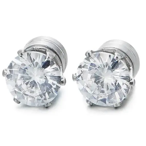 Magnetic  Earrings for Men, Stainless Steel Clip On Fake Earrings Non Pierced Magnet Nose Stud Piercings for Women, 6/8MM Simulated Diamond