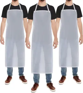 Hercicy 3 Pcs Heavy Duty Waterproof Aprons 47 Inches PVC Vinyl Aprons Transparent Plastic Oil Proof Apron for Dishwashing Cooking Kitchen Cleaning Drawing(White)