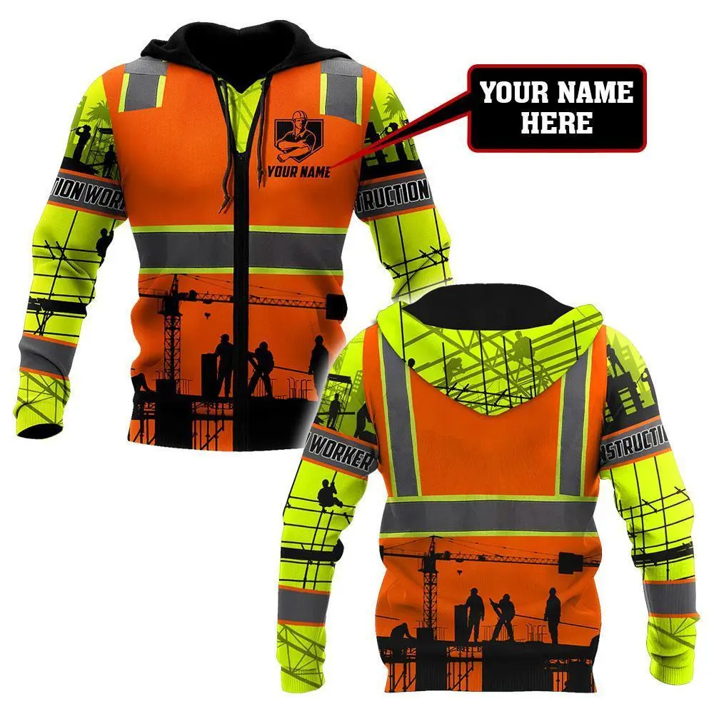 2026 Construction Worker Safety Custom Name 3D Print Unisex Hoodie Men Sweatshirt Streetwear Zip Pullover Casual Jacket Tops