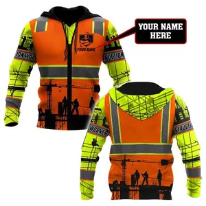 2026 Construction Worker Safety Custom Name 3D Print Unisex Hoodie Men Sweatshirt Streetwear Zip Pullover Casual Jacket Tops