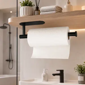Self-Adhesive Paper Towel Holder Under Cabinet – No Drill Wall Mount, SUS304 Stainless Steel, Space-Saving, Easy Installation for Kitchen, RV & Bathroom, 12.6’’ Towel Rack for Rolls, Plastic Wrap & More