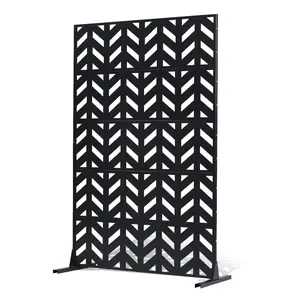 fathersdaygift  VEVOR Metal Privacy Screen, 47 Wx 72 H, Outdoor Privacy Screens 5-Panel, Freestanding Outdoor Divider with Stand, Decorative Garden Steel Privacy Fence for Balcony Patio Indoor Room Black