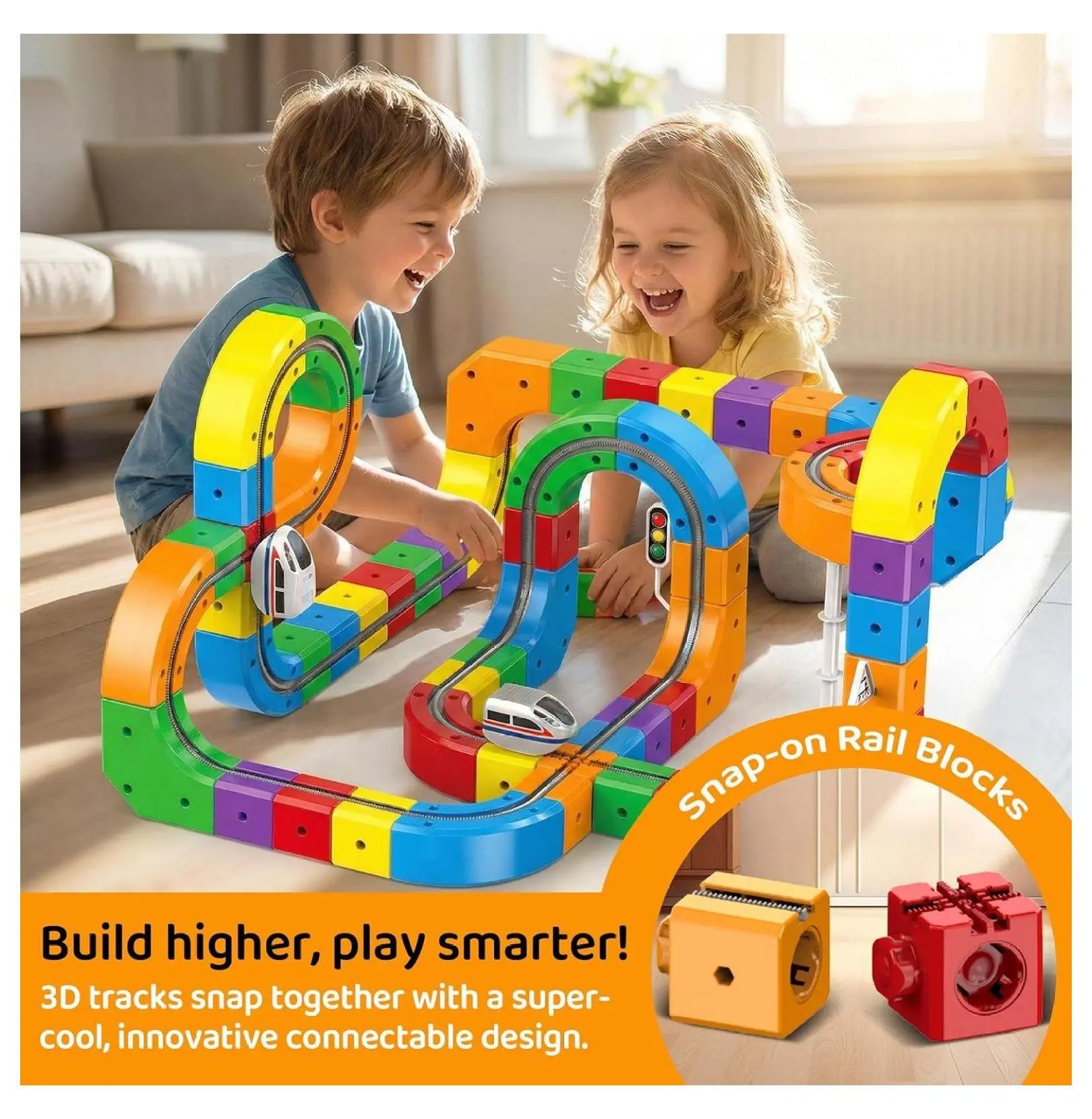 Magnetic Train Track Set - 123 PCS Electric 3D Tracks, Motorized Train Set with Road Signs - Building Toys for Boys Girls Ages 3-8 - Creative STEM Educational Gift