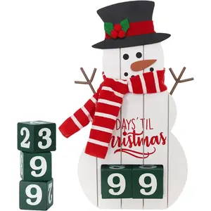 Wooden Christmas Countdown, Snowman with Wood Block Christmas Decor, 99 Days of Christmas Advent Calendar Christmas Decorations Indoor for Home, Table, Mantel