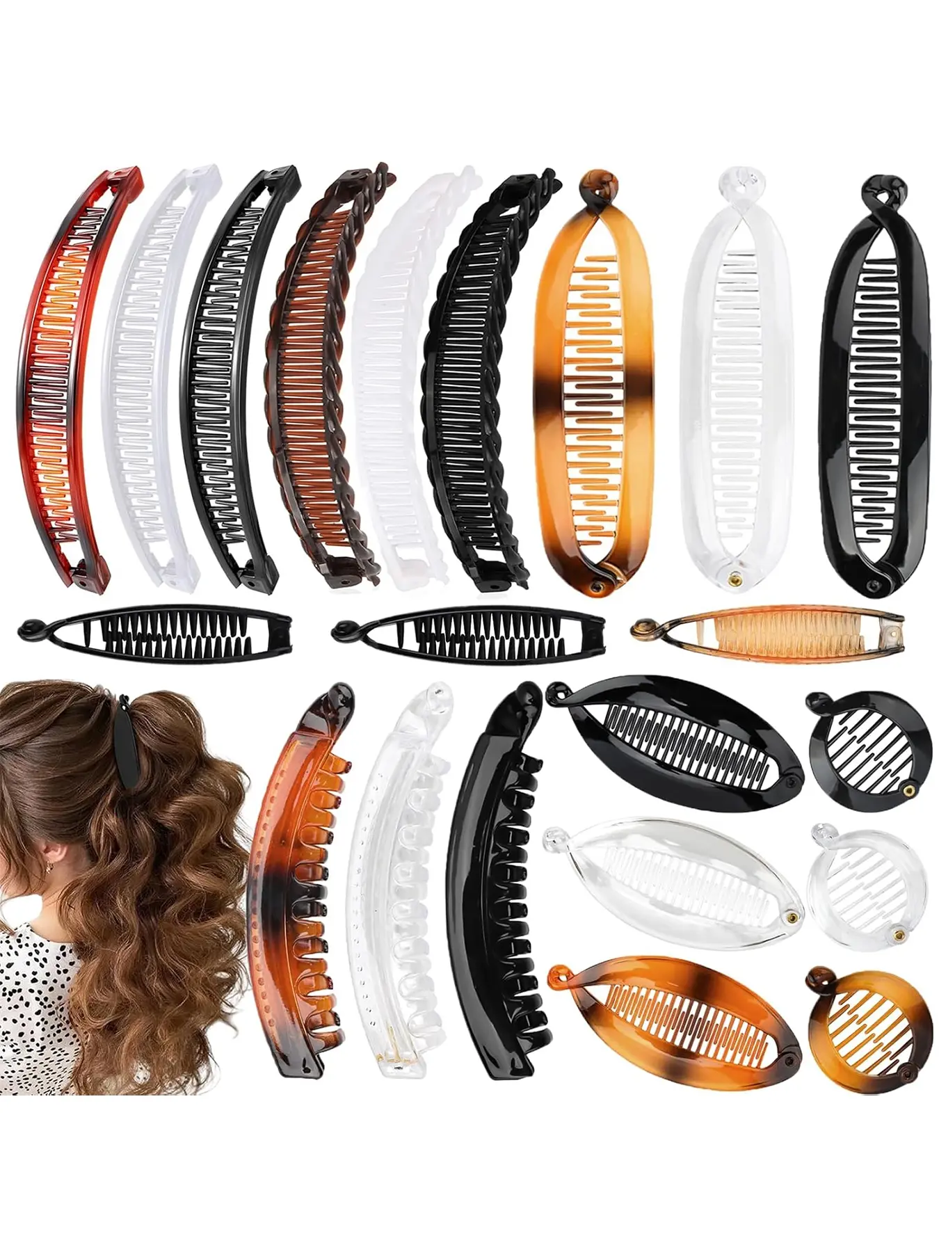 21pcs Banana Clip Hair Clips Barrettes, Hapdoo Banana Clips for Women Girls Volumizing Ponytail Hair Claw Clip Styling Accessories, Hair Volume Clip, 7 Styles, Hair Claws Set