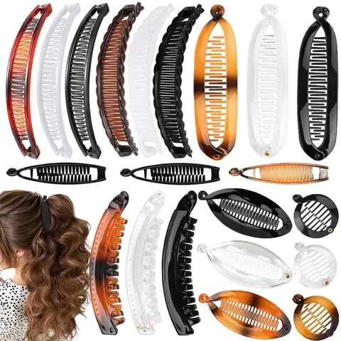 21pcs Banana Clip Hair Clips Barrettes, Hapdoo Banana Clips for Women Girls Volumizing Ponytail Hair Claw Clip Hairstyle Accessory, Hair Volume Clip, 7 Styles, Hair Claws Set