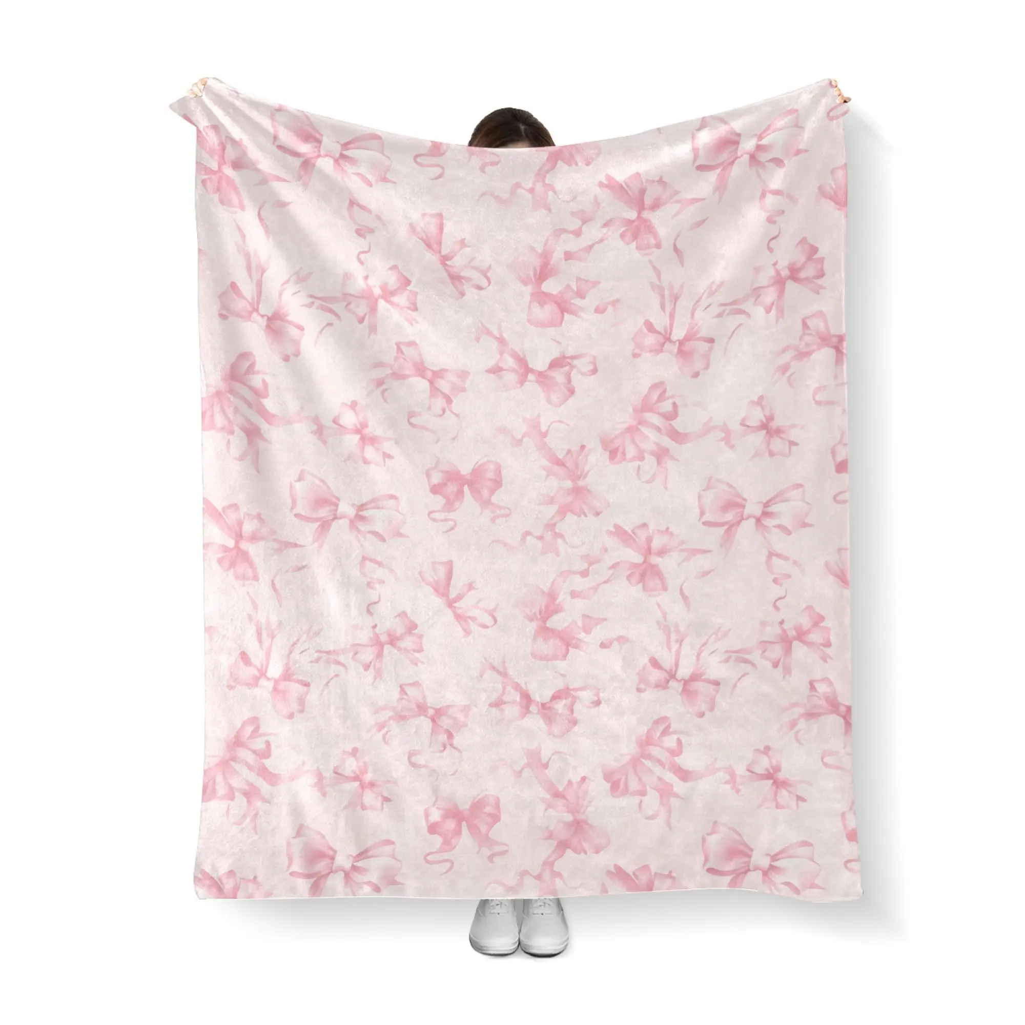 Bowknot Pattern Blanket, Soft Flannel Warm Throw Blanket, Air-conditioned Room Blanket, Warm Nap Blanket for Home Office Travel