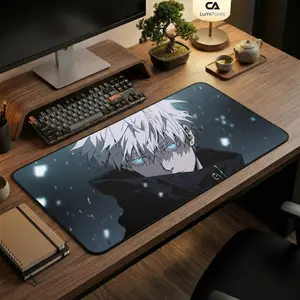 Anime Sorcerer Desk Mat, White Hair Blue Eyes Mousepad, Gaming Desk Pad, Cursed Technique Art, XL Manga Pad, Cool Anime Boy