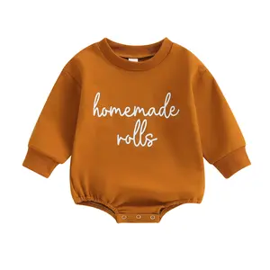 Newborn Thanksgiving Outfit Homemade Rolls Bubble Romper Long Sleeve Bodysuit Fall Thanksgiving Baby Girl Boy Outfit