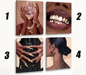 Boho Black Girl Wall Art, Boss Babe Black Woman Posters ,  Abstract Black Female Fashion DecorGlamorous Afrocentric Decor for Women