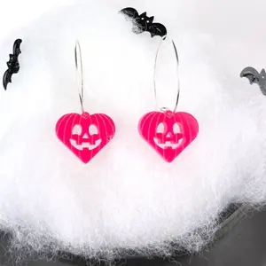 Jack O Lantern Hot Pink Heart Earrings